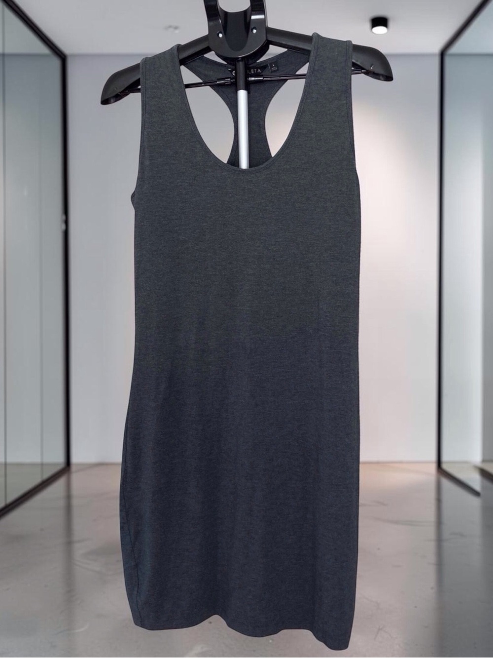 Athleta Racerback Tank Dress with Built-In Bra Charcoal Gray Size L Travel
